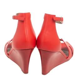 Pre Owned Hermes Red Leather Legend Ankle Strap Wedge Sandals Size 40