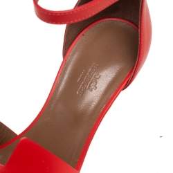 Pre Owned Hermes Red Leather Legend Ankle Strap Wedge Sandals Size 40