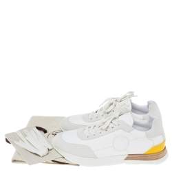 Hermes White/Grey Fabric And Suede Miles Lace Up Sneakers Size 39