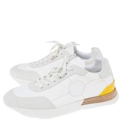 Hermes White/Grey Fabric And Suede Miles Lace Up Sneakers Size 39