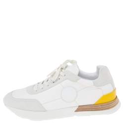 Hermes White/Grey Fabric And Suede Miles Lace Up Sneakers Size 39