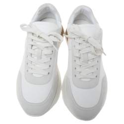 Hermes White/Grey Fabric And Suede Miles Lace Up Sneakers Size 39
