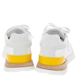 Hermes White/Grey Fabric And Suede Miles Lace Up Sneakers Size 39