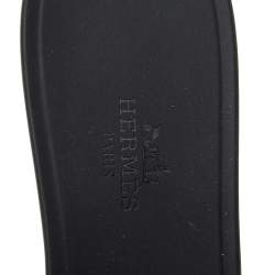 Hermes Black Rubber D'ancre Chaine Rivage Flat Slides Size 39