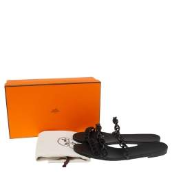 Hermes Black Rubber D'ancre Chaine Rivage Flat Slides Size 39