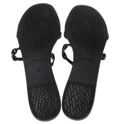 Hermes Black Rubber D'ancre Chaine Rivage Flat Slides Size 39