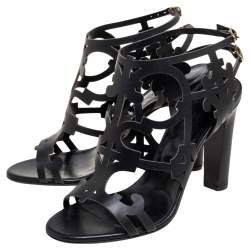 Pre Owned Hermes Black Leather Keira Ankle Sandals Size 37