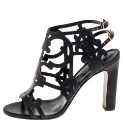 Pre Owned Hermes Black Leather Keira Ankle Sandals Size 37