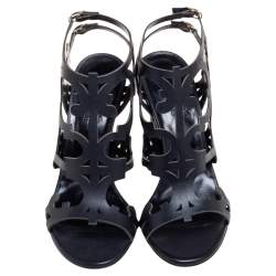 Pre Owned Hermes Black Leather Keira Ankle Sandals Size 37