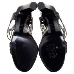 Pre Owned Hermes Black Leather Keira Ankle Sandals Size 37