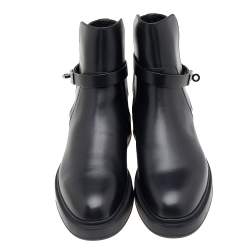 Hermes Black Leather Veo Ankle Boots Size 40