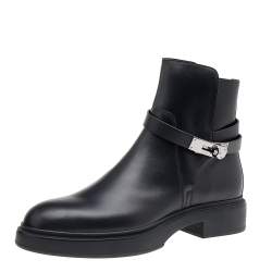 Hermes Black Leather Veo Ankle Boots Size 40