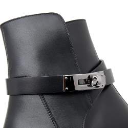 Hermes Black Leather Veo Ankle Boots Size 40