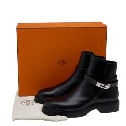 Hermes Black Leather Veo Ankle Boots Size 40