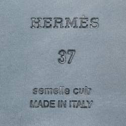 Pre Owned Hermes Beige Fabric Oran Dabka Embroidery Flat Slides Size 37