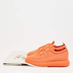 Pre Owned Hermes Orange Leather And Neoprene Low Top Sneakers Size 38