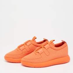 Pre Owned Hermes Orange Leather And Neoprene Low Top Sneakers Size 38