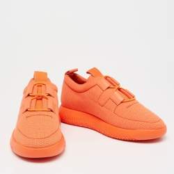Pre Owned Hermes Orange Leather And Neoprene Low Top Sneakers Size 38