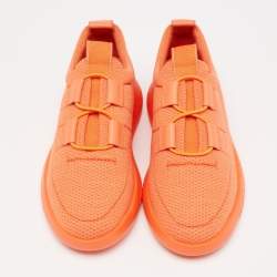 Pre Owned Hermes Orange Leather And Neoprene Low Top Sneakers Size 38