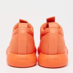 Pre Owned Hermes Orange Leather And Neoprene Low Top Sneakers Size 38