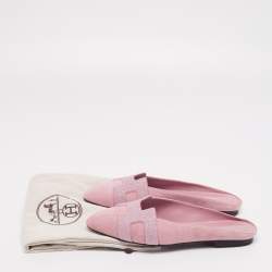 Pre Owned Hermes Pink Glitter And Suede Roxane Mule Flats Size 36