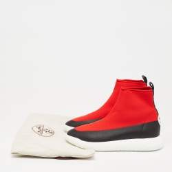 Hermes  Red/Black Fabric And Leather High Top Sneakers Size 37
