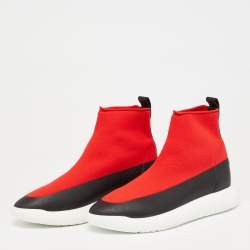 Hermes  Red/Black Fabric And Leather High Top Sneakers Size 37