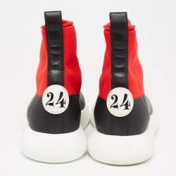Hermes  Red/Black Fabric And Leather High Top Sneakers Size 37