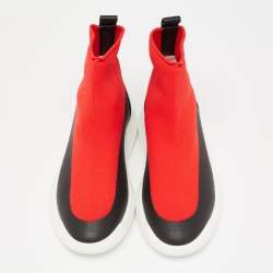 Hermes  Red/Black Fabric And Leather High Top Sneakers Size 37