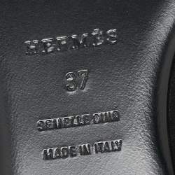 Hermes Black/Metallic Grey Suede and Leather Roxane Flat Mules Size 37