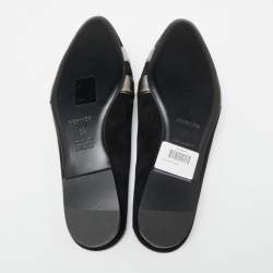 Hermes Black/Metallic Grey Suede and Leather Roxane Flat Mules Size 37
