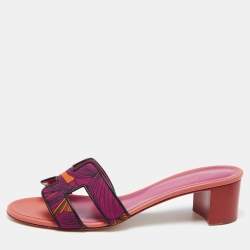 مملوكة مسبقًا Hermes Multicolor Printed Canvas And Leather Oasis Block Heel Slide Sandals Size 41