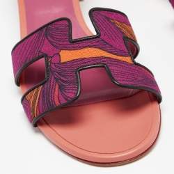 مملوكة مسبقًا Hermes Multicolor Printed Canvas And Leather Oasis Block Heel Slide Sandals Size 41