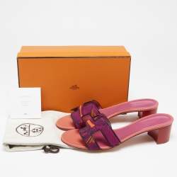مملوكة مسبقًا Hermes Multicolor Printed Canvas And Leather Oasis Block Heel Slide Sandals Size 41