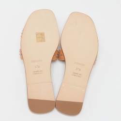 مملوكة مسبقًا صندل سلايد هيرمس أوران فلات جلد خوخي مرصع مقاس 37.5