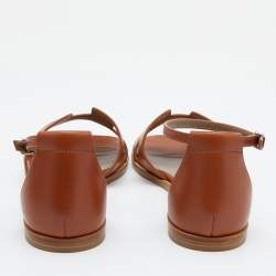 Hermes Brown Leather Santorini Ankle Strap Sandals Size 37