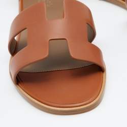 Hermes Brown Leather Santorini Ankle Strap Sandals Size 37