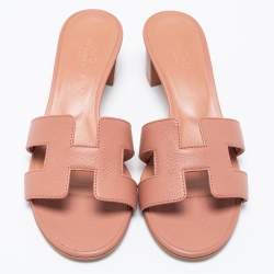 Pre Owned Hermès Pink Leather Oasis Sandals Size 36