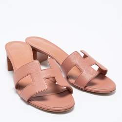 Pre Owned Hermès Pink Leather Oasis Sandals Size 36