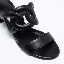 Pre Owned Hermes Black Leather Bikini Slide Sandals Size 36