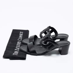 Pre Owned Hermes Black Leather Bikini Slide Sandals Size 36
