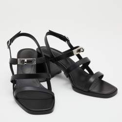 Pre Owned Hermès Black Leather Eve Sandals Size 39