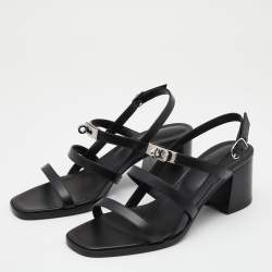 Pre Owned Hermès Black Leather Eve Sandals Size 39