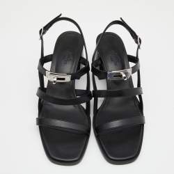 Pre Owned Hermès Black Leather Eve Sandals Size 39