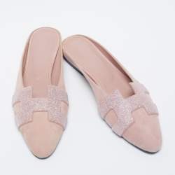 Hermès Pink Suede Roxane Flat Mules  Size 37