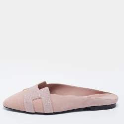 Hermès Pink Suede Roxane Flat Mules  Size 37