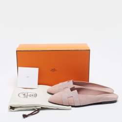 Hermès Pink Suede Roxane Flat Mules  Size 37