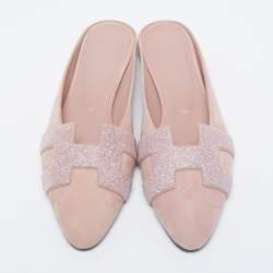 Hermès Pink Suede Roxane Flat Mules  Size 37