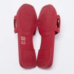 Hermes Burgundy Rubber Aloha Flat Slides Size 37
