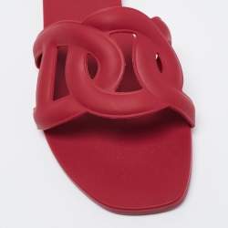 Hermes Burgundy Rubber Aloha Flat Slides Size 37